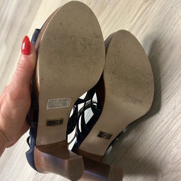 UGG Sandals Platform Strappy Navy Blue Leather Women Sz 8.5 High Heel Open Toe - Picture 13 of 15